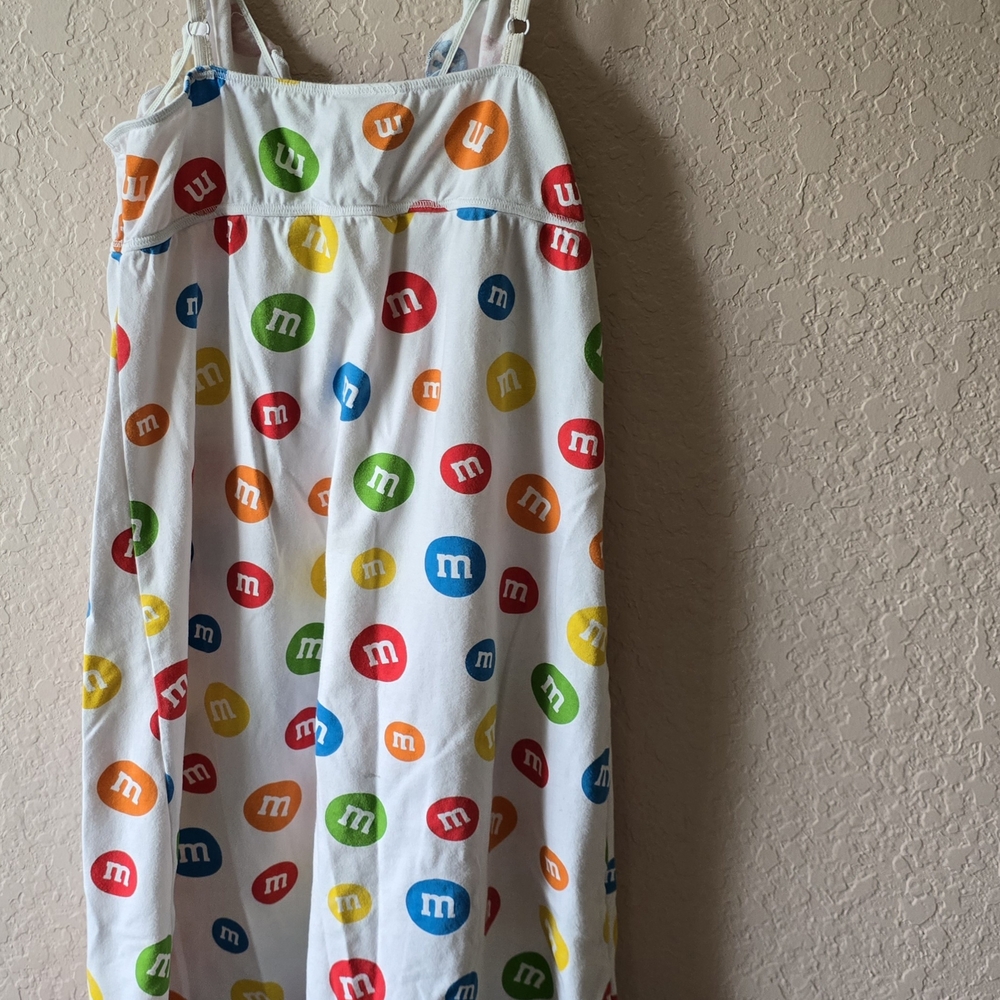 M&M’s Candy Logo Spaghetti Strap Dress Girls Size M White Colorful Print - Picture 2 of 11